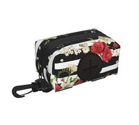 Black White Stripes Red Rose Flowers Pet Travel Garbage Bag Storage Bag Is Soft And Lightweight, The Perfect Accessory For Taking Dogs For Walks, Runs, And Hikes