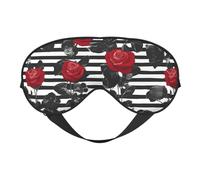 Black White Stripes Red Rose Flowers Print Eye Mask,Soft Blackout Blindfold Eye Cover for Women Men Full Night's Sleep,Travel