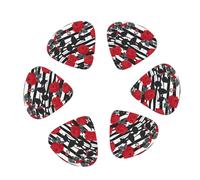 Black White Stripes Red Rose Flowers Print Guitar and Ukulele Picks For Music Lovers 12 PCS Mixed Gauges(0.46/0.71/0.96mm)