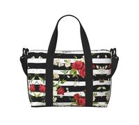 Black White Stripes Red Rose Flowers Print Italy Flag Print Versatile Handbag for Travel,Hand-Held Crossbody Travel Bag for Your Every Need