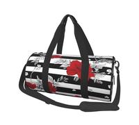 (Black White Stripes Red Rose Flowers) Print Round Large Travel Bag - Multi-Compartment Organizer Lightweight for Trips & Sports