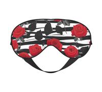 Black White Stripes Red Rose Flowers Print Sleep Eye Mask Soft Adjustable Lightweight Blackout Blindfold Travel Nap Night Rest