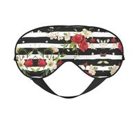 Black White Stripes Red Rose Flowers Print Sleep Mask Silk Eye Cover Soft Satin Blindfold Elastic Strap Night Eyeshade Travel Nap for Women Men