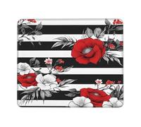 (Black White Stripes Red Rose Flowers) Printed Mousepad 10 x 12 inch, Waterproof Non-Slip Mouse-Pad Rubber Base for Laptop Desktop Mat for Home Office Desk Decor