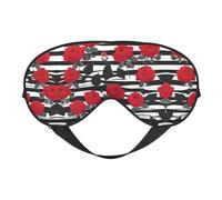 Black White Stripes Red Rose Flowers Printing Rest Sleep Eye Mask, Soft Eye Mask for Home Camping, Blocks Light, Comfortable for Most Users