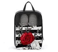 Black White Stripes Red Rose Flowers Shoe Bag Travel Shoe Organizer Water-Resistant Shoe Pouch with Zipper Sneaker Dust Bag, gray, One Size, Modern