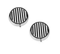 (Black & White Stripes) Round Pill Box with 3 Compartment Small Pill Organizer Portable Pill Case Vitamin Containers, Travel Essentials 4.6x4.6x1.8 cm