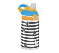 Black White Stripes Stars Moon Sports Water Bottle with Straw Lid Portable 16oz Cup for School/Sports/Daycare/Camp tazas para Cafe