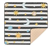 Black White Stripes Sun Moon Star Large Sturdy Baby Play mat Foldable for Floor Comfortable Foldable Baby Crawling Mat for Babies Infants Toddlers, 50'' x 50''con Musica para Bebes