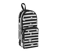 Black White Stripes Sun Moon Star Nylon 3 Compartments Teen Pencil Bag Large Capacity Pencil Cases School Stationery for Teen Girls School supplies 1600ml