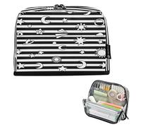 Black White Stripes Sun Moon Star Pencil Cases Large Capacity Makeup Bags Simple Stationery Organizer for Boys High School Bolsa para lapices