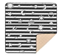 Black White Stripes Sun Moon Star Soft Foam Baby Playmat for Floor Comfortable Foldable Baby Tummy time Play mat for Baby Toddler Infant, 50'' x 50''tapete Piano para Bebes