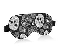 Black White Sugar Skulls Day of The Dead Seamless Eye Masks Cover Blocks Light Sleep Mask Shade Cover Blindfold Relaxing Eyeshade Cover with Adjustable Head Strap for Men Women Kids