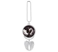 Black White Swan Love Heart Car Hanging Ornament Rear View Mirror Pendant Cute Car Mirror Aesthetic Decor Funny Auto Pendant Auto Charms Gifts for Men Women Silver-style