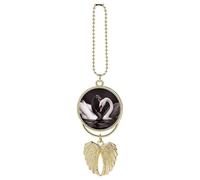 Black White Swan Love Heart Car Hanging Ornament Rear View Mirror Pendant Cute Car Mirror Aesthetic Decor Funny Auto Pendant Auto Charms Gifts for Men Women Golden-style