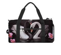 Black White Swan Love Heart Gym Bag Travel Duffel Bags for Men Women Large Weekender Bags Carry On Overnight Duffle Bag with Shoe Compartment for Workout, style, One Size