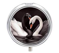 Black White Swan Love Heart Pill Case Travel Pill Container Mini Travel Medicine Tablet Vitamin Holder Organizer Medicine Cod Liver Oil Storage