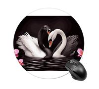 Black White Swan Love Heart Round Mouse Pad, Non-Slip Rubber Base Waterproof Washable, Computer Mouse Mat for Office Gaming Studying, Premium-Textured Durable Portable Circle Mousepad for Desktop PC N