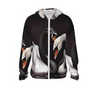 Black White Swan Love Heart Sun Protection Hoodie Jacket Full Zip Long Sleeve Sun Shirt with Pockets for Outdoor, Black, L