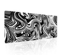 Black White Swirl Gaming Mouse Pad XL Gray Marble Grey Fluid Design Extended Large Mouse Pad Big Desk Mat Non-Slip Rubber Base Stitched Edge Long Keyboard Playmat for Desk Computer,31.5×11.8 Inch