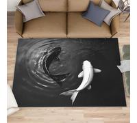 Black White Tai Chi Fish Door Mat - 60 x 90 cm Oriental Aesthetics Kitchen Rug, Yin Yang Koi Indoor Bathroom Outside Doormat Washable for Hallway Corridor Bedroom Bedside