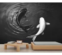 Black White Tai Chi Fish Mural Oriental Aesthetics Wallpaper Yin Yang Koi Wall Mural Giant 3D Wallpaper Commercial Scale Coffee Shop Lounge Gallery (Non-self-Adhesive)