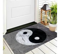 Black White Tai Chi Symbol Door Mat Washable 45 x 75 cm Gray Entryway Doormat Indoor Traditional Minimalist Style Thin Rug Lightweight Non Slip Carpet for Kitchen Bedroom Floor Mat