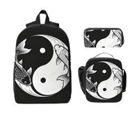 Black White TaiChi Backpack Set-3-in-1 Travel Bag Lunch Bag Storage Pouch