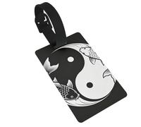 Black White Taichi Luggage Tags for Suitcases - Durable PVC ID Tags with Detachable Straps for Travel, Backpack, Golf Bag, Anti-Loss