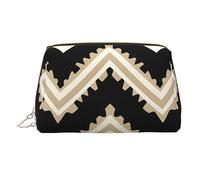 Black White Tan Zigzag Leather Makeup Bag, Large-Capacity Travel Storage Bag, Dual-Purpose Toiletries and Makeup Bag