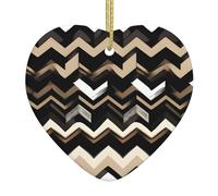 Black White Tan Zigzag Print Heart-Shaped Ceramic Christmas Ornament Festive Ornaments Holiday Xmas Tree Decor