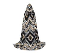 (Black White Tan Zigzag) Print Hooded Cape For Teenagers Costume Party, Halloween Hooded Cape Soft and Elastic,S