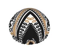 Black White Tan Zigzag Print Shower Cap For Women Reusable Double-Layer Fabric Shower Caps Girls Hair Caps