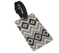 Black White Tan Zigzag Printed Luggage Tags with Wrist Strap,Name Id Label for Suitcase,Airplane Travel Essentials