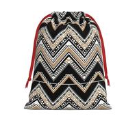 Black White Tan Zigzag Printing Drawstring Gift Bag With Red Ribbon Soft Stylish For Christmas Halloween Fits Card Candies