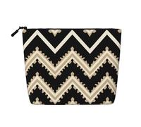 Black White Tan Zigzag Toiletry Bags for Women, Portable Travel Cosmetic Bag, Daily Organiser with Zipper