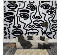 Black White Tapestry Minimalist Abstract Tapestry Facial Features Human Face Tapestries Wall Hanging for Bedroom Living Room Dorm 40 × 60 inches