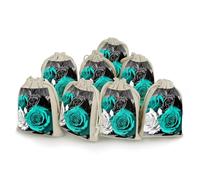 Black White Teal Gray Rose Flowers Bunches Pocket Cotton And Hemp with Drawstring 8 Pieces Reusable Gift Bags Jewelry Pouch for Wedding DIY Craft Party (4.9 X 6.7 Inch)