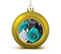 Black White Teal Gray Rose Flowers Christmas Balls Ornaments 4PCS Christmas Tree Hanging Ball Personalization Golden-Style Xmas Trees Ball Pendant for Holiday Party Decoration Supplies