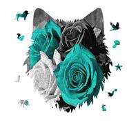 Black White Teal Gray Rose Flowers Jigsaw Puzzle 175PCS Wolf Head Design Puzzle Wooden Jigsaw Puzzles for Adults Families