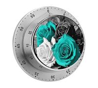Black White Teal Gray Rose Flowers Kitchen Timer 60 Minute Visual Wind Up Timers Indoor Mechanical Timers with Magnetic Base Stainless Steel Timer for Home Cooking Time Management Tool