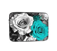 Black White Teal Gray Rose Flowers Laptop Sleeve Bag 13 Inch, Waterproof Shockproof Laptop Case Bag Computer Skin Bags Lightweight Tablet Carrying Case