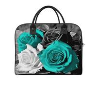 Black White Teal Gray Rose Flowers Laptop Tote Bag Casual Travel Handbag Multi Pocket Shoulder Bags for Work Travel