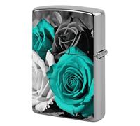 Black White Teal Gray Rose Flowers Lighter Case Metal Double-Sided Lighter Cover Pocket Lighters Sleeve Windproof Lighters Accessories for Men Women