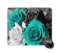 Black White Teal Gray Rose Flowers Mouse Pad Square Laptop Mouse Mat Cute Computer Mousepad Keyboard Pad Non-Slip Desk Pads for Gaming Office Work Home 25 * 30cm
