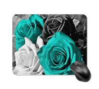 Black White Teal Gray Rose Flowers Mouse Pad Square Laptop Mouse Mat Cute Computer Mousepad Keyboard Pad Non-Slip Desk Pads for Gaming Office Work Home 20 * 25cm