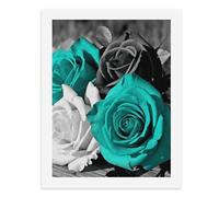 Black White Teal Gray Rose Flowers Paint by Numbers Kits for Adults DIY Beginners Paint by Number Kits on Canvas Digital Oil Number Painting, Easy Canvas Art Print Kit for Home Decor Gift 40x30cm