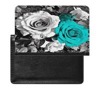 Black White Teal Gray Rose Flowers Passport Holder for Travel PU Leather Passport Covers Case Card Slot Ultra Slim Passports Wallet