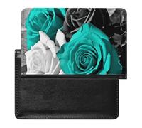 Black White Teal Gray Rose Flowers Passport Holder Slim Travel Wallet RFID Blocking Card Case Cover Passport Cover Protector Essentials with Credit Card Slots for Women/Men