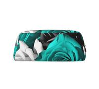 Black White Teal Gray Rose Flowers Pencil Case Large Capacity Pencil Pouch Aesthetic Pen Bag Leather Makeup Bag for Women Men Travel Toiletry Bags Zipper Cosmetic Bag Wide-open Coin Pouch Purse, Gold